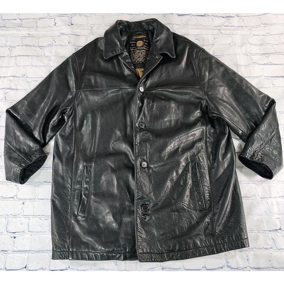 Vintage Andrew Marc New York Black Leather Bomber Jacket Coat MENS SIZE XXL